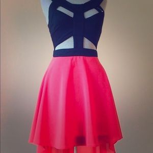 Reverse cut-out high-low coral dress